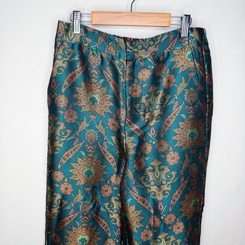 Anthropologie Maeve Melyssa Jacquard Jade Gold Metallic Paisley Trouser Pants XS - Picture 4 of 16